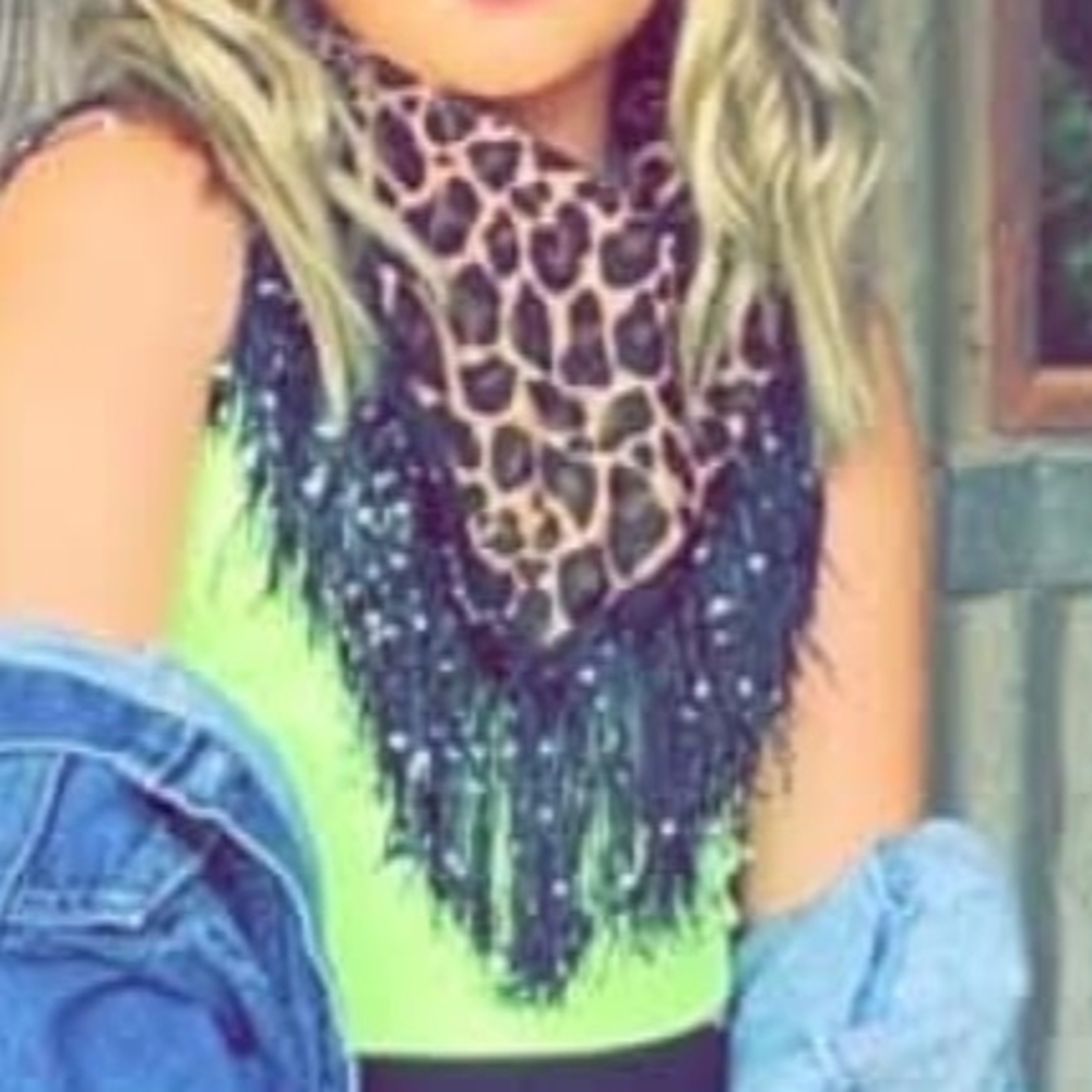 Leopard Print Fringe Scarf